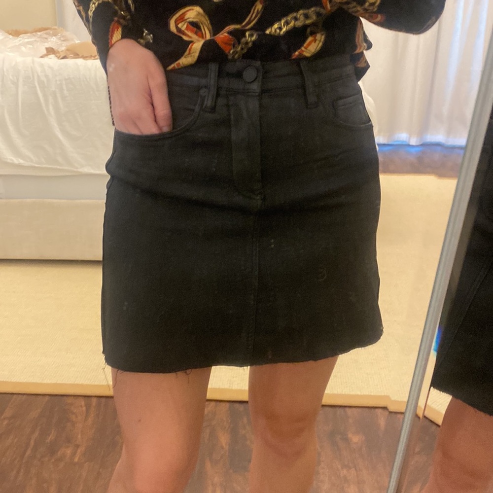 Blank NYC Black Coated Denim Mini Skirt 28
